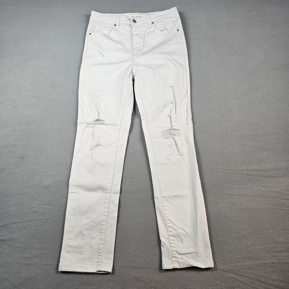 Risen Jeans Women 29 9 White Distressed Straight Leg Stretch Denim Los Angeles